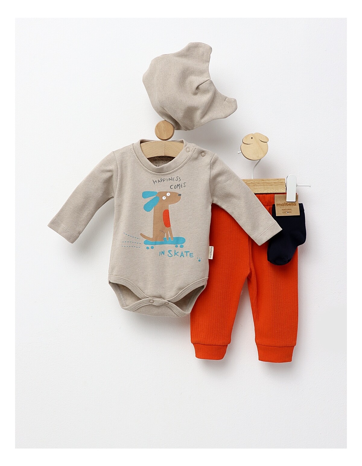 Set 4 piese bebe, Happines Comes, crem