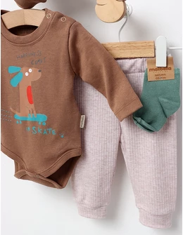 Set 4 piese bebe, Happines Comes, maro