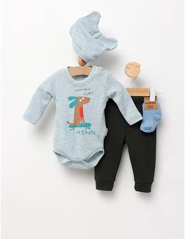 Set 4 piese bebe, Happines Comes, verde