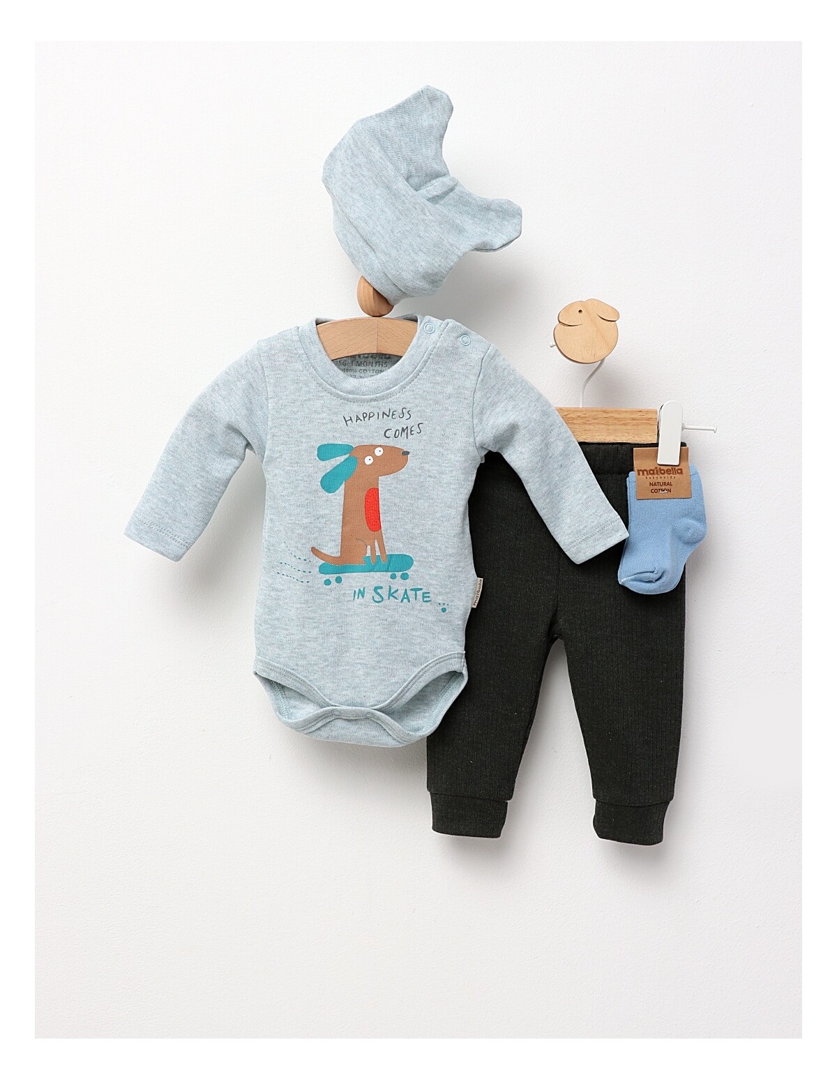 Set 4 piese bebe, Happines Comes, verde