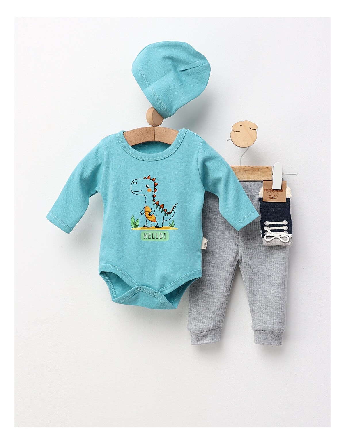Set 4 piese bebe, Hello Dino!, blue