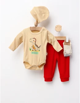 Set 4 piese bebe, Hello Dino!, galben