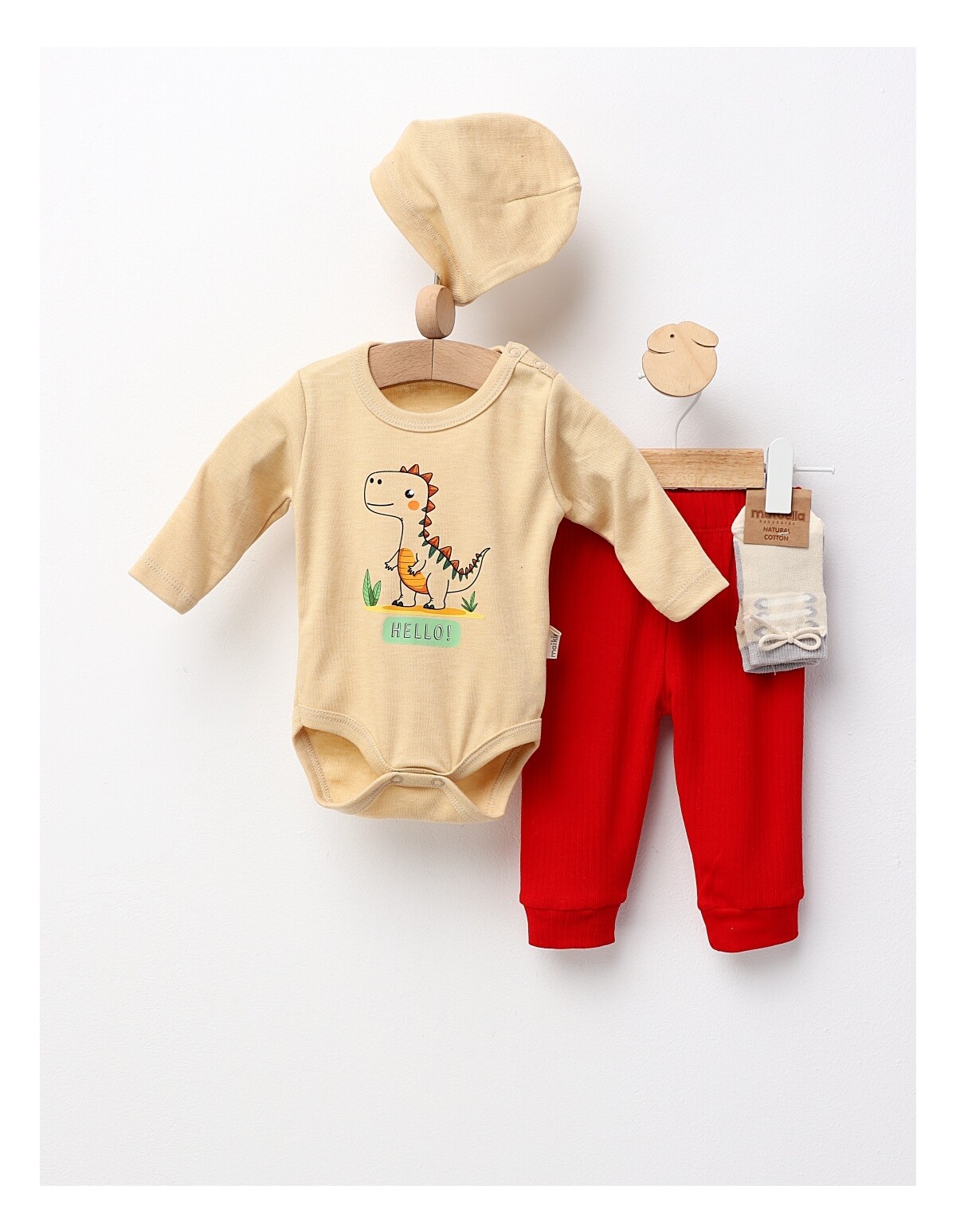 Set 4 piese bebe, Hello Dino!, galben