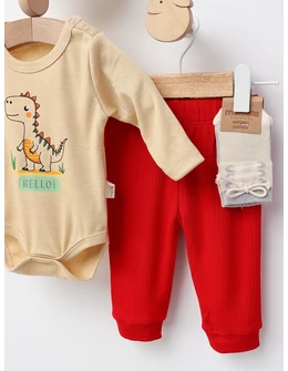 Set 4 piese bebe, Hello Dino!, galben