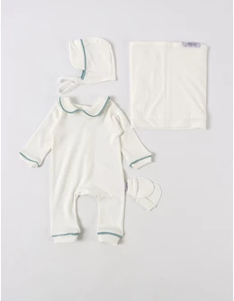 Set 4 piese bebe Kriss, model alb-verde