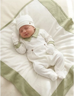 Set 4 piese bebe Laures, model alb-verde