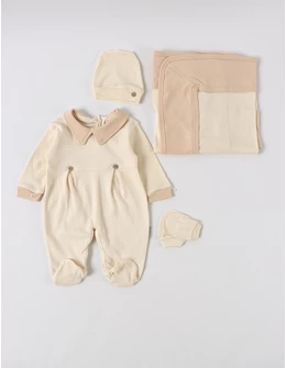 Set 4 piese bebe Laures, model crem-maro