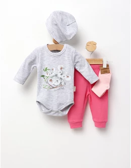 Set 4 piese bebe, Live Wild Koala, gri
