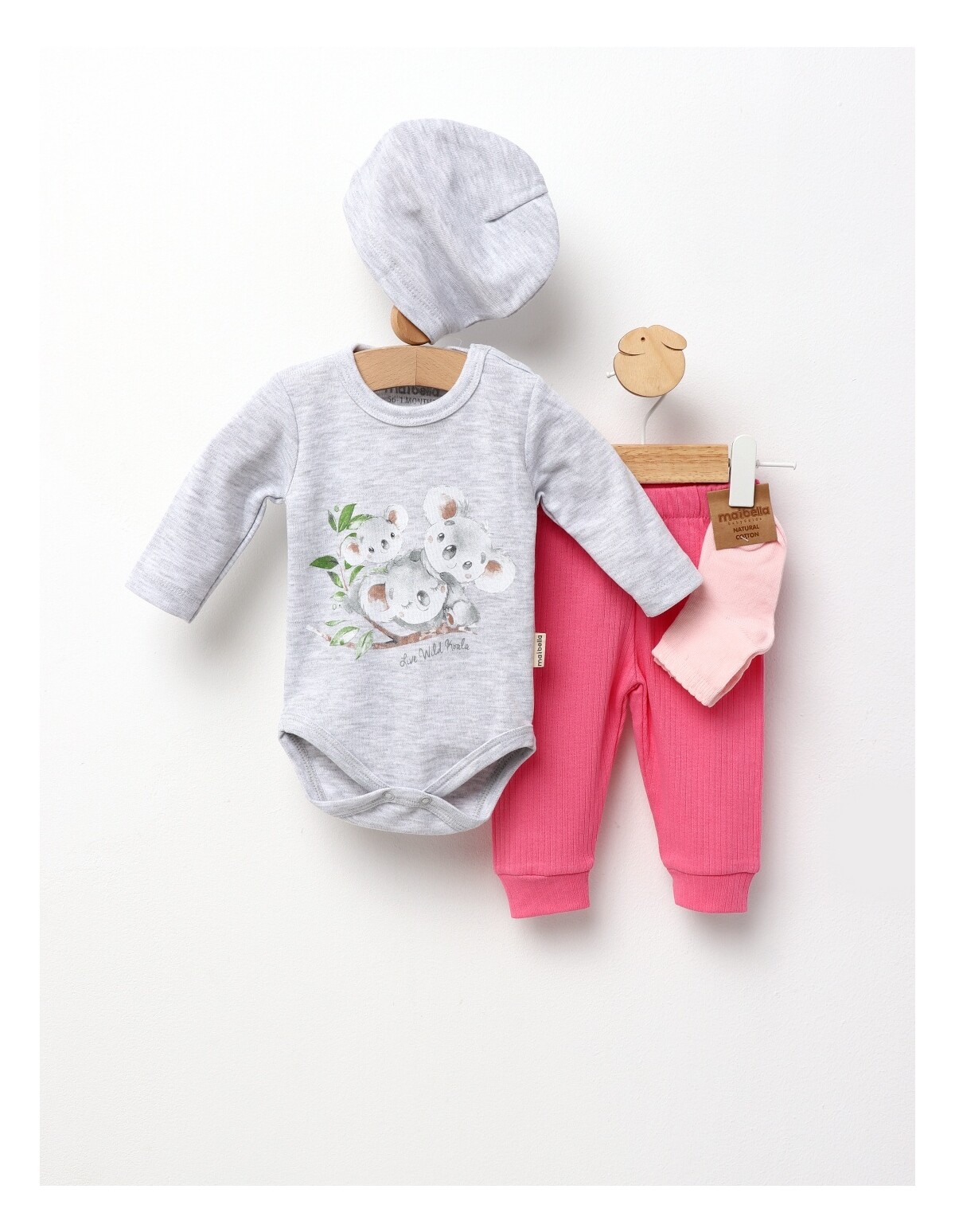 Set 4 piese bebe, Live Wild Koala, gri