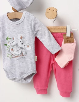 Set 4 piese bebe, Live Wild Koala, gri