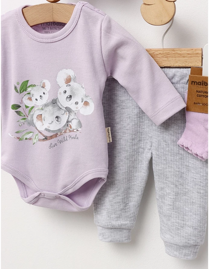 Set 4 piese bebe, Live Wild Koala, mov picture - 2