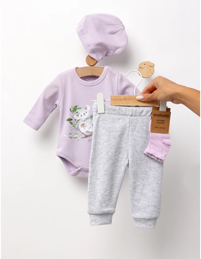 Set 4 piese bebe, Live Wild Koala, mov picture - 3