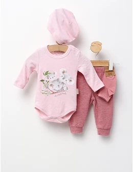 Set 4 piese bebe, Live Wild Koala, roz