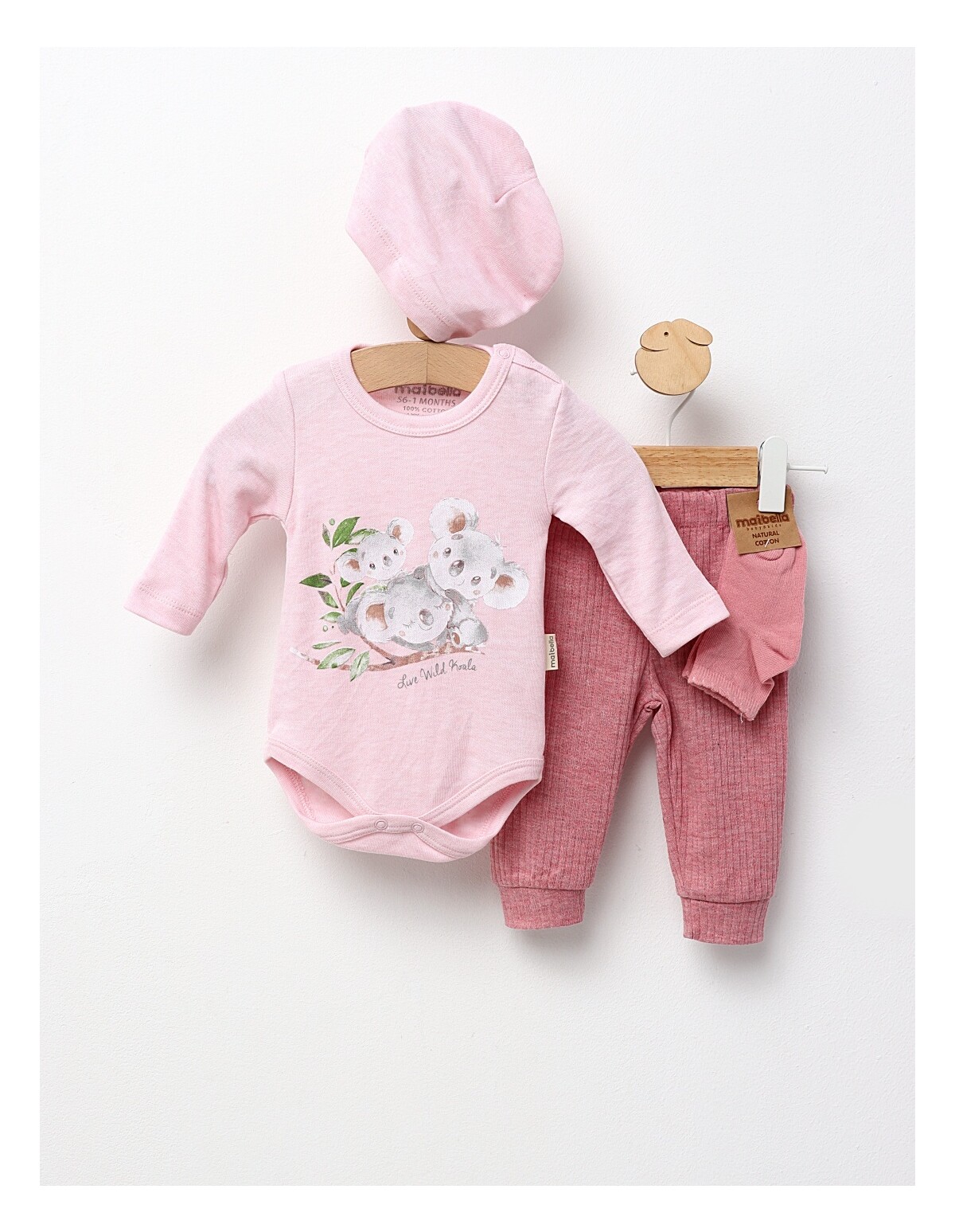 Set 4 piese bebe, Live Wild Koala, roz
