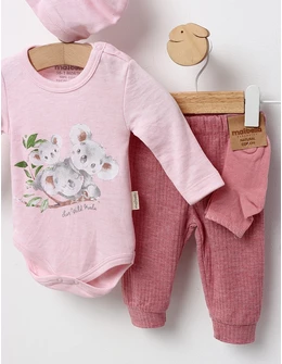 Set 4 piese bebe, Live Wild Koala, roz