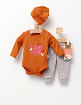 Set 4 piese bebe, Share the Love, caramiziu