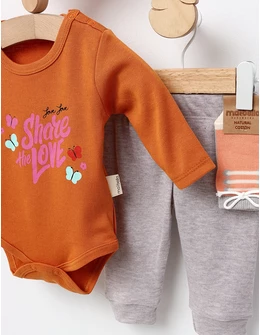 Set 4 piese bebe, Share the Love, caramiziu