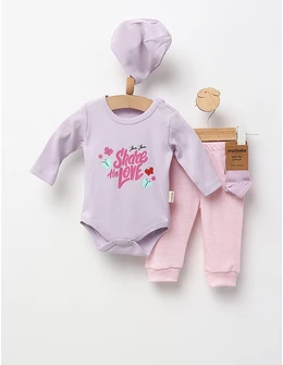 Set 4 piese bebe, Share the Love, lila