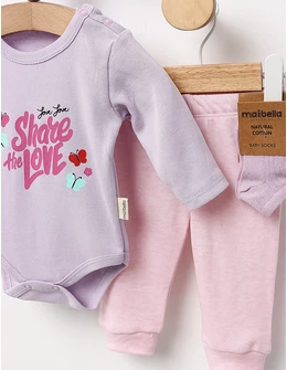 Set 4 piese bebe, Share the Love, lila