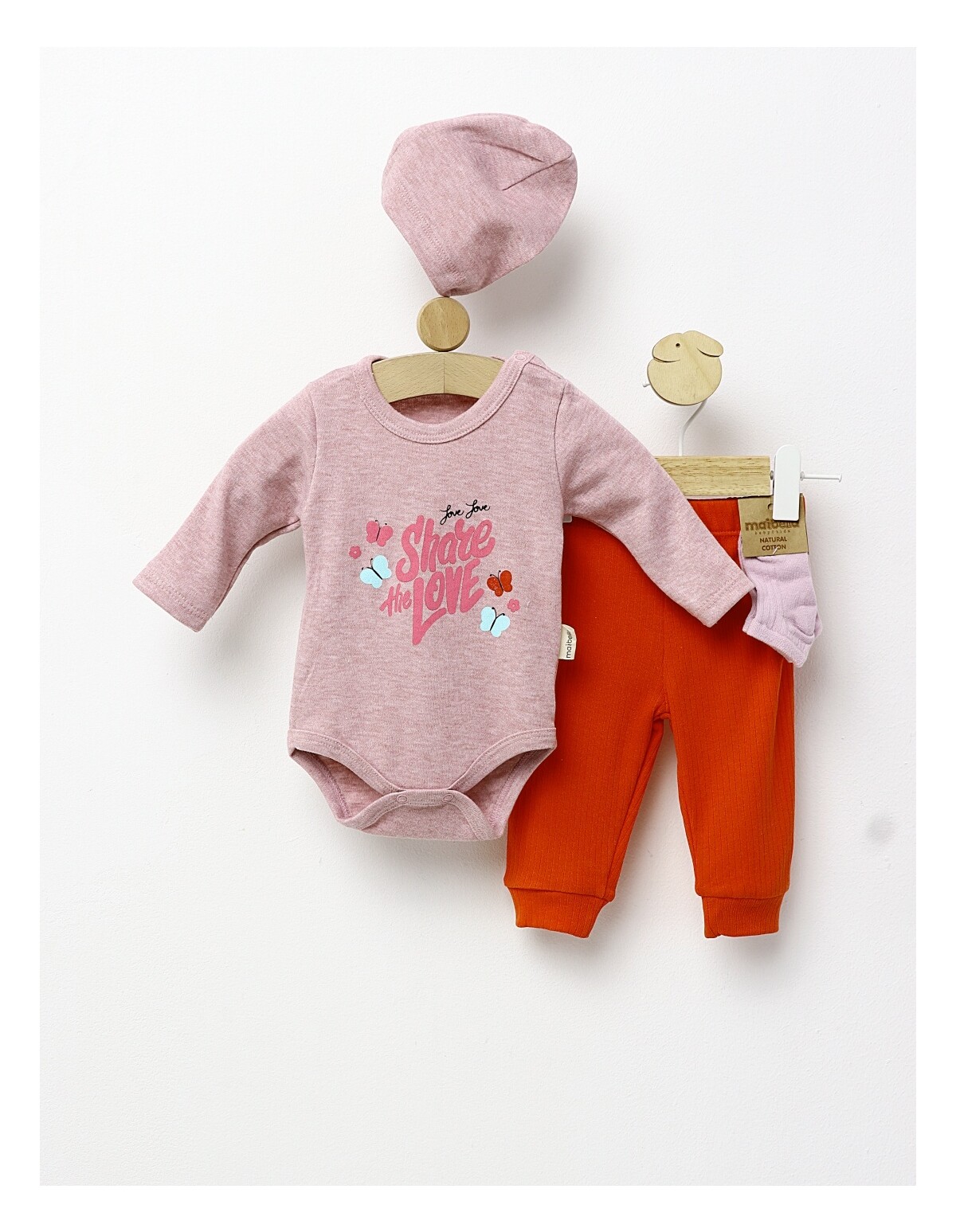 Set 4 piese bebe, Share the Love, roz