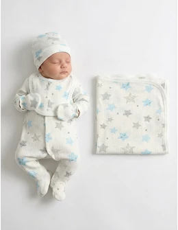 Set 5 piese Baby Star, alb-albastru