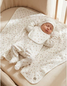 Set 5 piese bebe, Inimioare, alb-bej