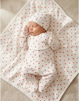 Set 5 piese bebe, Inimioare, alb-rosu