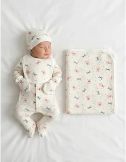 Set 5 piese Toy Bear, alb-roz