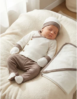 Set 7 piese bebe, Marek, alb-gri