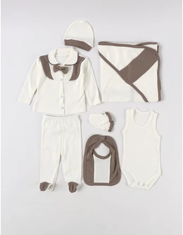 Set 7 piese bebe, Tony, alb-bej