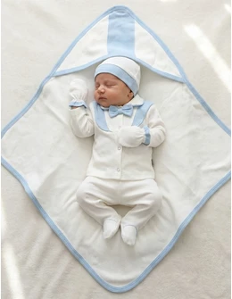 Set 7 piese bebe, Tony, alb-bleu