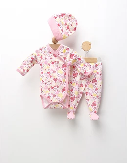 Set Body+Pantaloni+Fes, Inimioare, roz