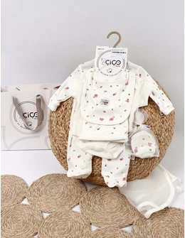 Set cadou 5 piese, imprimeu floricele, alb