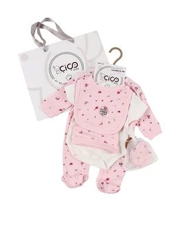 Set cadou 5 piese, imprimeu floricele, roz