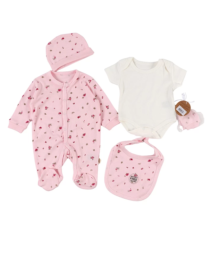 Set cadou 5 piese, imprimeu floricele, roz picture - 5