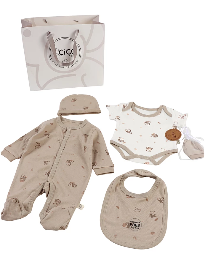 Set cadou 5 piese, imprimeu panda, bej picture - 5