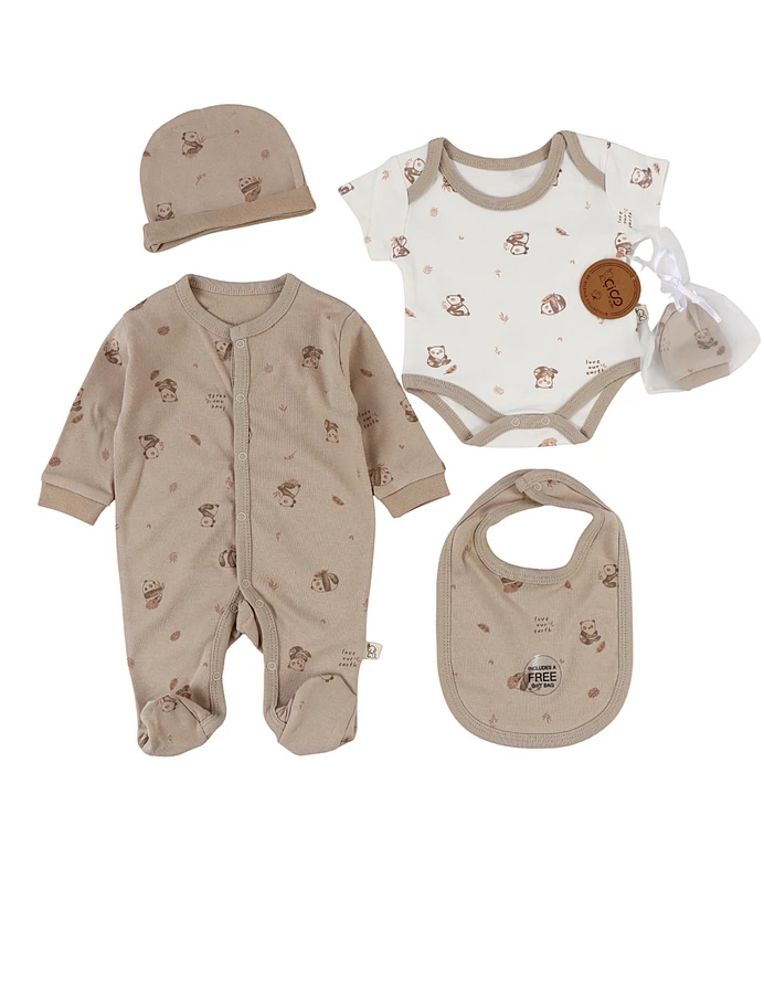 Set cadou 5 piese, imprimeu panda, bej picture - 7