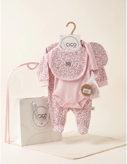 Set cadou 5 piese, roz cu inimioare bej