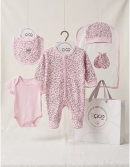 Set cadou 5 piese, roz cu inimioare bej