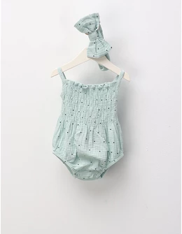 Set de vara din muselina, body maiou si bentita, verde