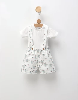 Set de vara, salopeta+tricou, alb-verde