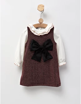 Set Rochita cu fundita si Bluza cu guler, corai