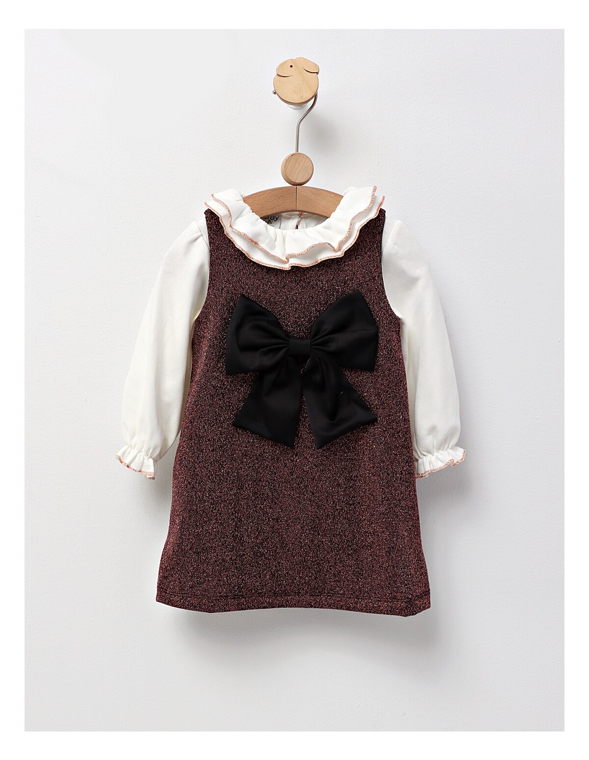 Set Rochita cu fundita si Bluza cu guler, corai