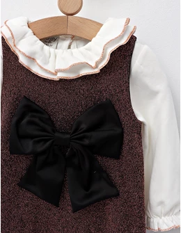 Set Rochita cu fundita si Bluza cu guler, corai