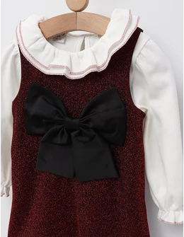 Set Rochita cu fundita si Bluza cu guler, grena