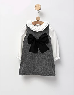 Set Rochita cu fundita si Bluza cu guler, gri