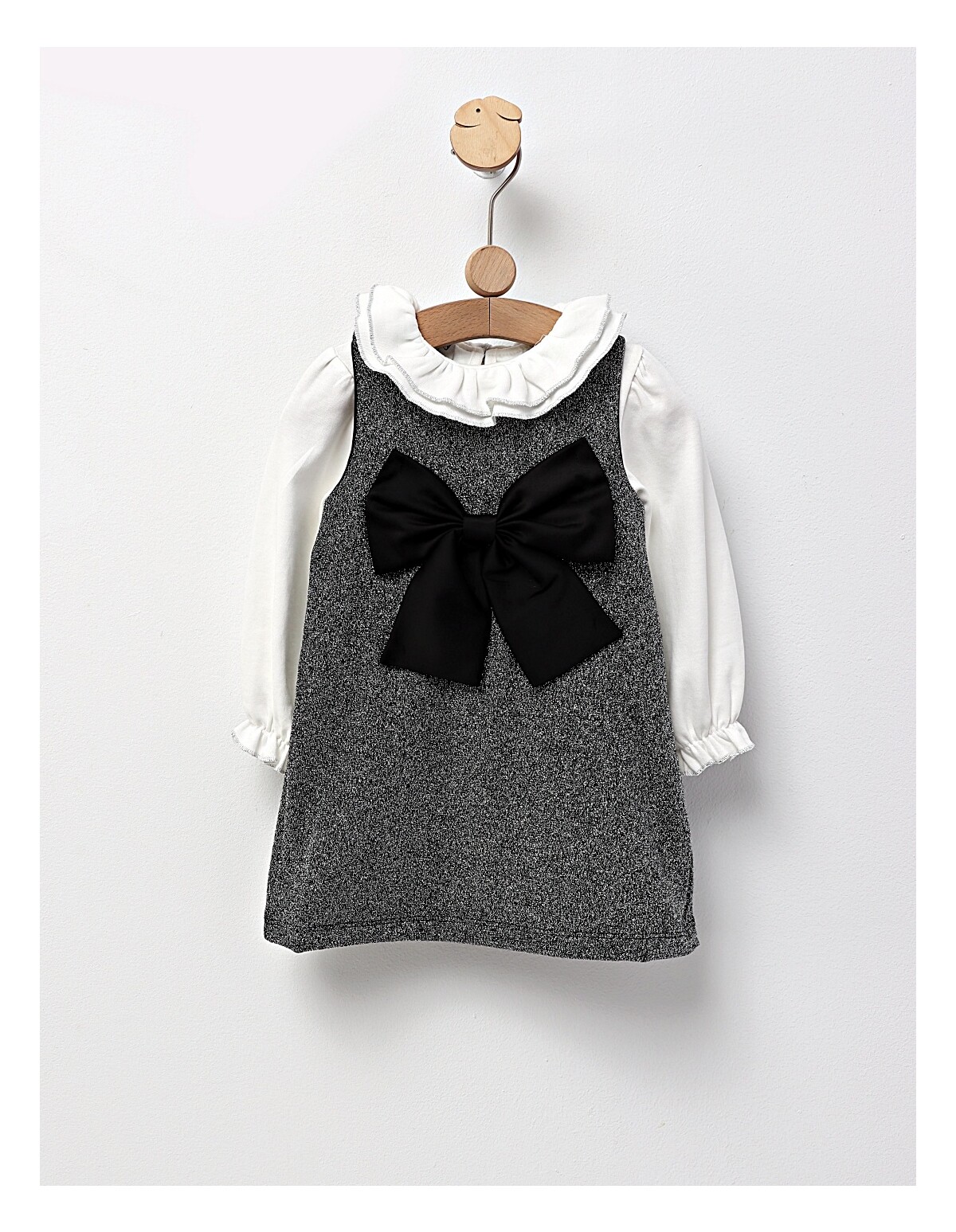 Set Rochita cu fundita si Bluza cu guler, gri