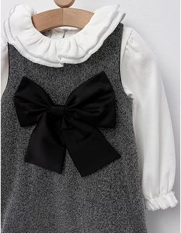 Set Rochita cu fundita si Bluza cu guler, gri