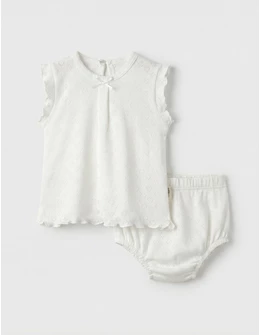 Set tricou + chilotel, cu inimioare, alb