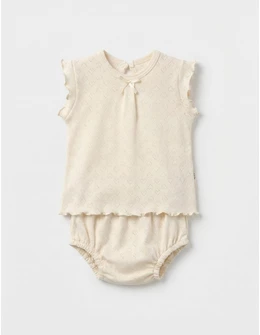 Set tricou + chilotel, cu inimioare, crem